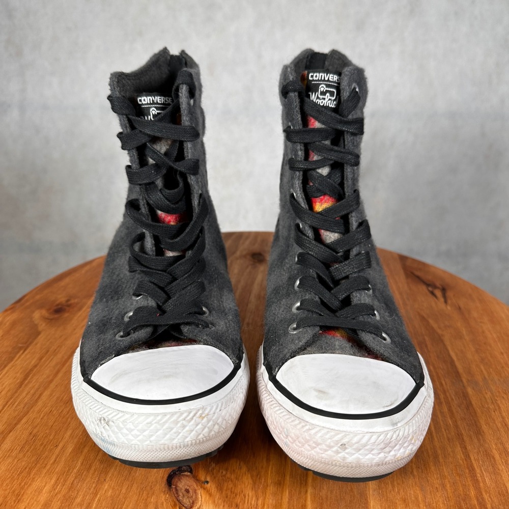 Converse Woolrich Chuck Taylor Boots Women 9.5 Grey Wool Good 549686C Back Zip - Picture 2 of 13